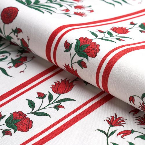 Upholstery fabric - ROYAL POPPY - F. SCHUMACHER & CO. - striped / floral pattern / linen