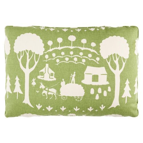 Cotton pillow - FARM SCENE  - F. SCHUMACHER & CO. - linen / feather / rectangular