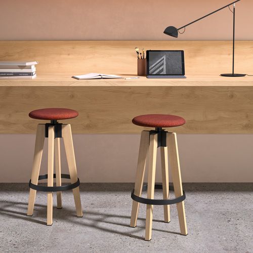 Minimal stool - MAKSIM - Andreu World - leather / plywood / cast aluminum