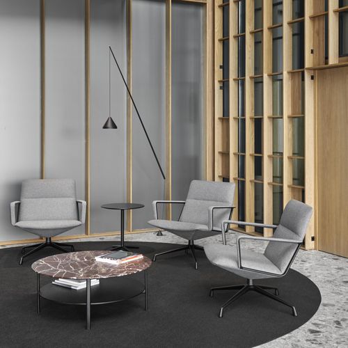 Contemporary coffee table - RUTA  - Andreu World - oak / metal base / round
