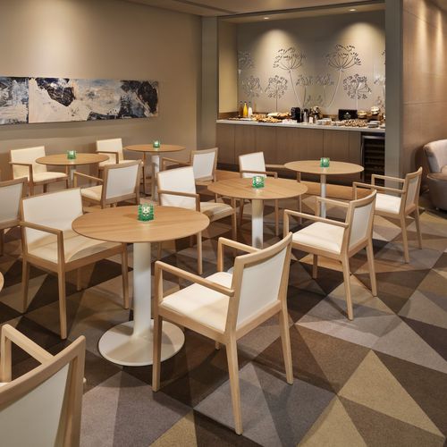 Contemporary restaurant chair - CARLOTTA - Andreu World - indoor / leather / wooden base