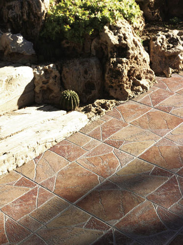 Porcelain stoneware tile - TRADITIONAL PRINTING : HELLIN - REALONDA - embossed / outdoor / for floor