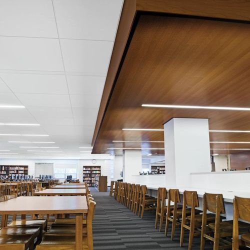 Wood veneer suspended ceiling - WOODWORKS&reg; CHANNELED TEGULAR - Armstrong ceilings - USA - interior / acoustic / sustainable