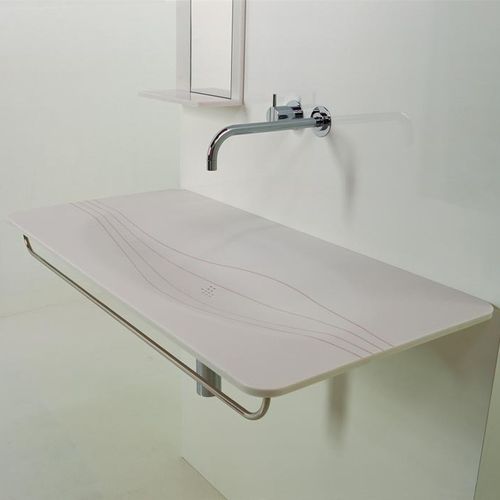 Wall-mounted washbasin - TATOO - Rapsel International Srl - Corian® / with adjustable mirror / rectangular