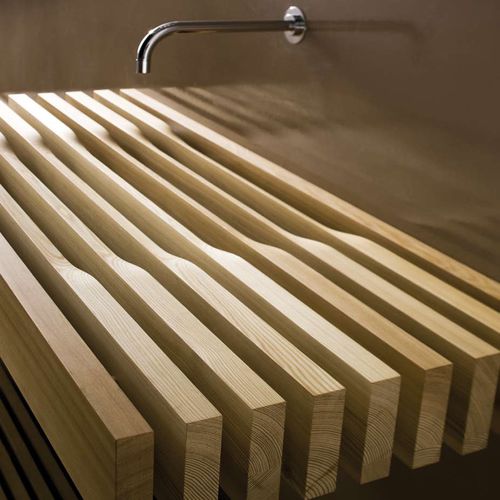 Wall-mounted washbasin - ONE - Rapsel International Srl - wooden / with adjustable mirror / rectangular