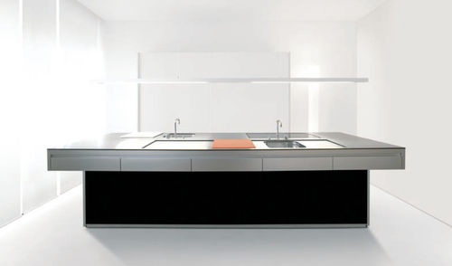 Contemporary kitchen - CUBICA - Artificio - stainless steel / wooden / island