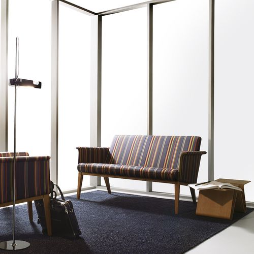 Contemporary upholstered bench - LAZY - Swedese Möbler - fabric / beech / oak