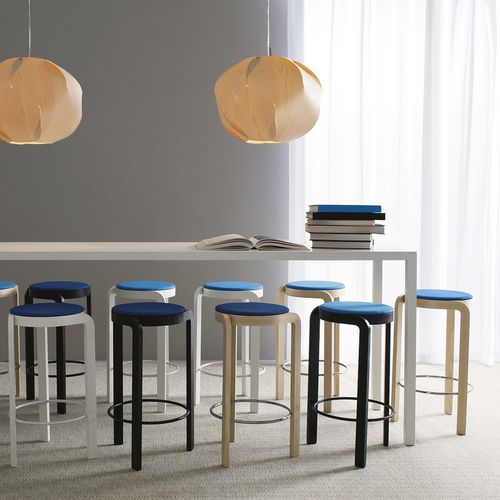 Contemporary bar stool - SPIN - Swedese Möbler - wood veneer / sheepskin / ash base
