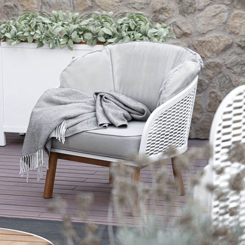 Contemporary armchair - CYRANO - Atmosphera - fabric / teak / with removable cushion