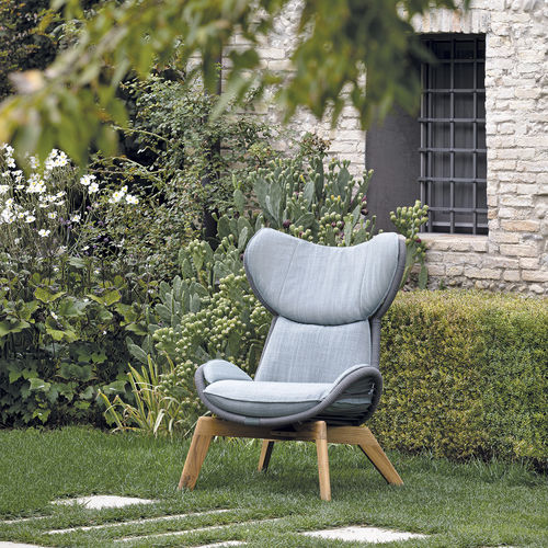 Contemporary armchair - HARP - Atmosphera - fabric / teak / acrylic fiber