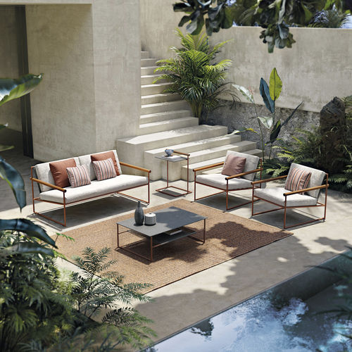 Minimalist design coffee table - Pipe - Atmosphera - sandstone / aluminum base / rectangular