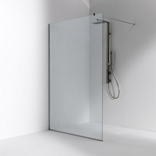 Fixed shower screen - DUNA: DIV - Bianchi & Fontana - corner / tempered glass / frameless