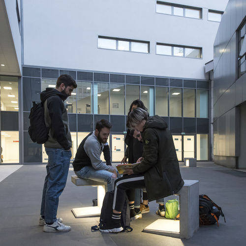 Contemporary stool - EOS - Calzolari - concrete / engineered stone / concrete base