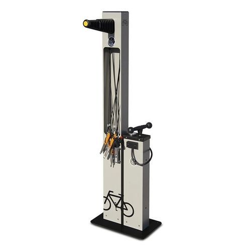 Metal bike repair station - A - Calzolari - with tool kit / inflation pump / for public space