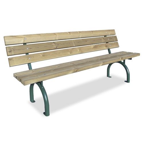 Contemporary public bench - ARIES WOOD - Calzolari - powder-coated steel / wooden / with backrest