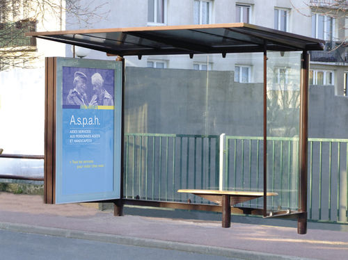 Steel bus shelter - Héritage - ALOES RED - polycarbonate / tempered glass / with bench