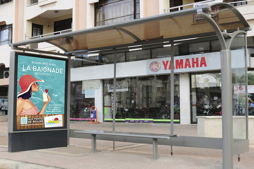 Tempered glass bus shelter - Anis B2 - ALOES RED - galvanised steel / aluminum / sheet metal