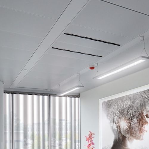 Aluminum suspended ceiling - SYNCRO ECLECTIC PARALLEL - Atena spa - steel / panel / for office