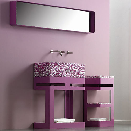Countertop washbasin - LEG - Effepimarmi - Riverstone® / with adjustable mirror / rectangular