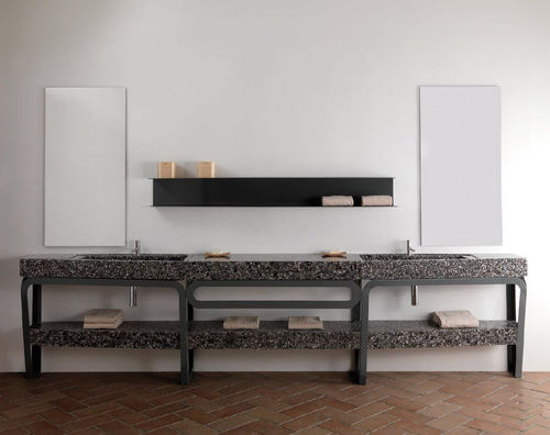 Countertop washbasin - WING - Effepimarmi - Riverstone® / with adjustable mirror / rectangular