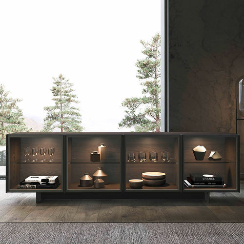 Contemporary sideboard - THELMA - Olivieri - oak / glass / with swing doors