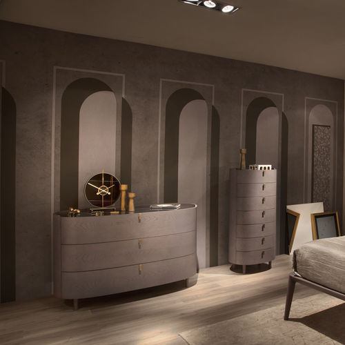 Contemporary chest of drawers - KALE - Olivieri - oak / glass / marble