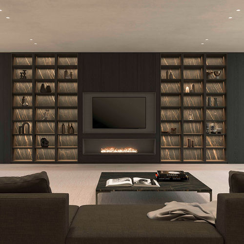Contemporary TV wall unit - DRESS CODE - Olivieri - lacquered wood / with shelves / with storage