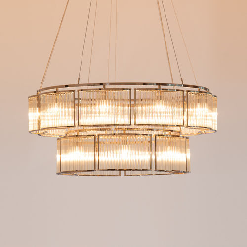 Contemporary chandelier - STILIO - Licht im Raum Dinnebier - glass / stainless steel / aluminum