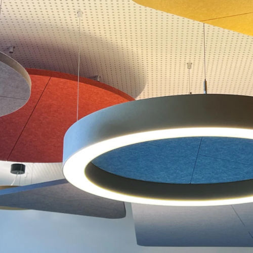 Hanging acoustic panel - 411-1050 03 42 20 27 - PROLICHT - round / fabric look / colored