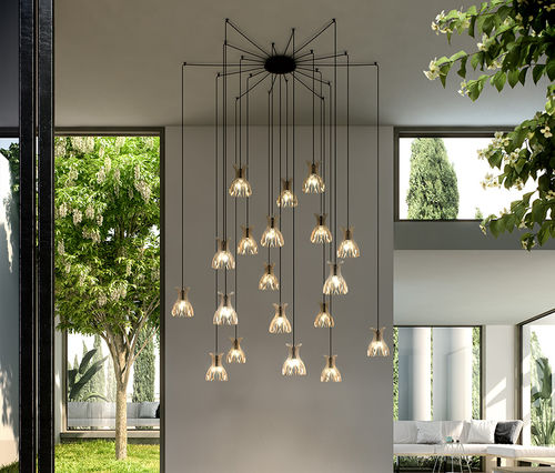 Pendant lamp - DOMITA S/20/19L - BOVER Barcelona - aluminum / wooden / contemporary