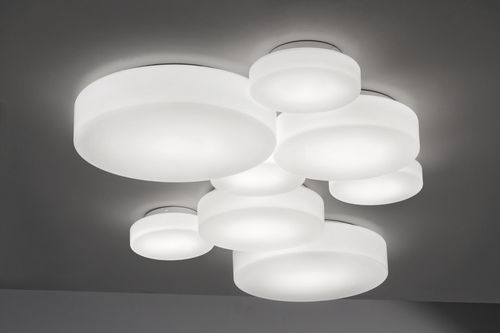Contemporary ceiling light - MAKE UP - LODES - round / blown glass / metal