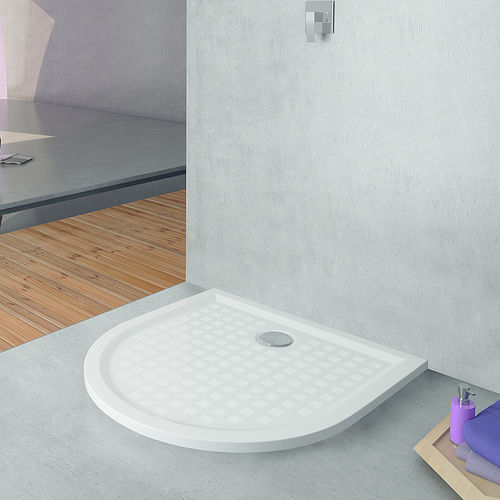 D-shape shower base - MUNA: 4198 - HOESCH - above floor / extra-flat / stone resin
