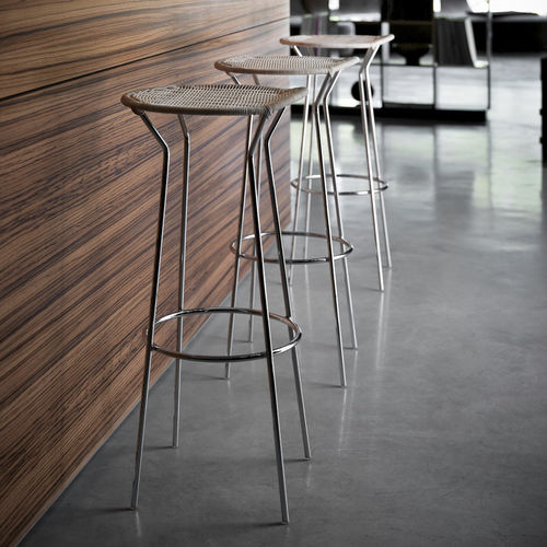 Contemporary bar stool - CASAMANIA HORM - rattan / chromed metal base / 4-legged