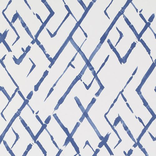 Contemporary wallpaper - PAGODA AND PALMS : FRETWORK - JIM THOMPSON - patterned / gray / blue