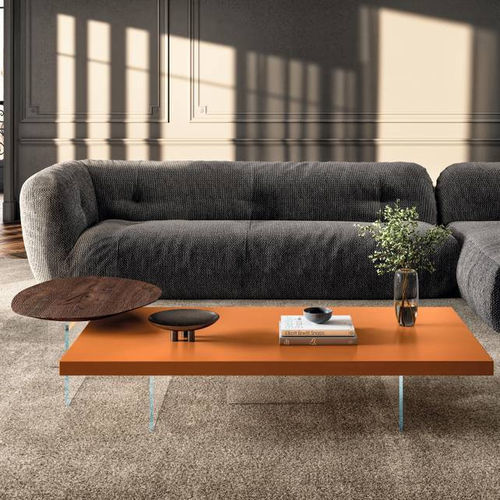 Contemporary coffee table - Air  - LAGO - lacquered wood / glass base / square