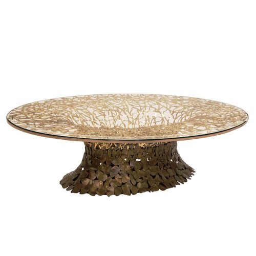 Original design coffee table - GOLDENART 598/T160x120 - iDL - glass / metal / metal base