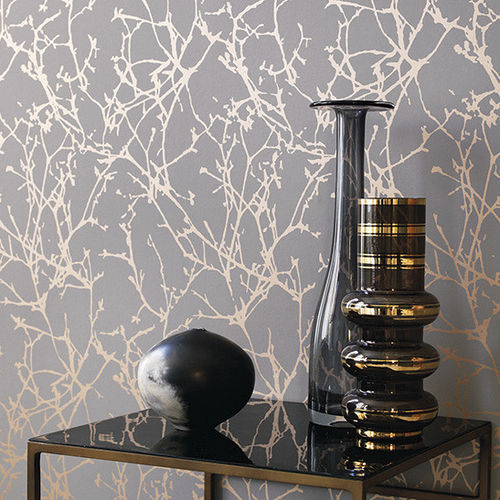 Contemporary wallpaper - LOMASI : ARBOR - ROMO - patterned / fabric look / gray