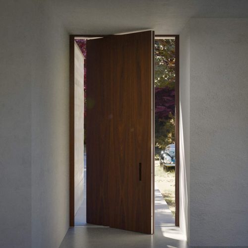 Entry door - SEAVIEW - CARMINATI SERRAMENTI. - wooden / chrome / tempered glass