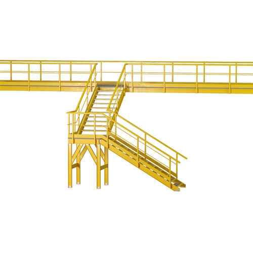 Quarter-turn staircase - P-TREX S - FIBRE NET GROUP - metal step / metal frame / commercial