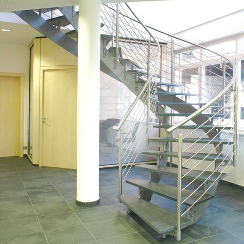 Circular staircase - B 404 - METALL CONCEPT - stone step / metal frame / commercial
