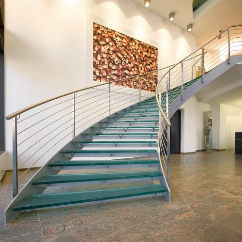 Circular staircase - B 410 - METALL CONCEPT - glass step / metal frame / commercial