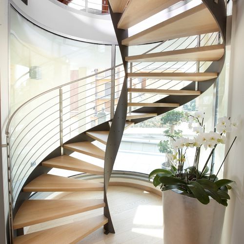 Helical staircase - ELI AC 07 - RIZZI - wooden step / steel frame / contemporary