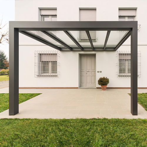 Self-supporting pergola - ALLUVER - MIONI - wall-mounted / aluminum / glass canopy