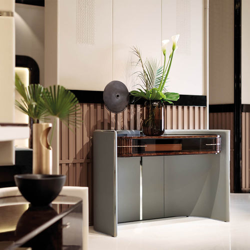 Contemporary sideboard table - Eclipse - TURRI - glossy varnished wood / bronze / glossy lacquered wood base
