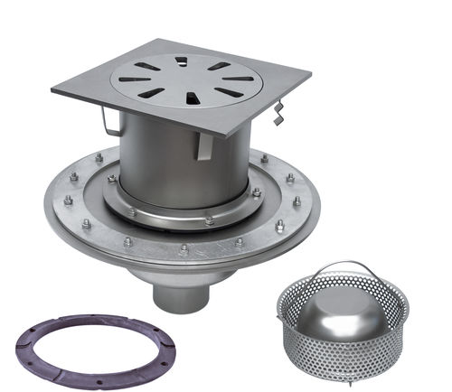 Stainless steel floor drain - P.016T - OFFICINA MECCANICA LEONI s.r.l. - for industrial applications / with basket / square