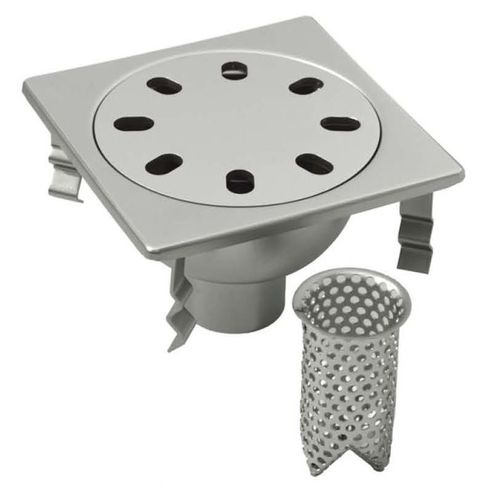 Stainless steel floor drain - P.002 - OFFICINA MECCANICA LEONI s.r.l. - for kitchen / with basket / square