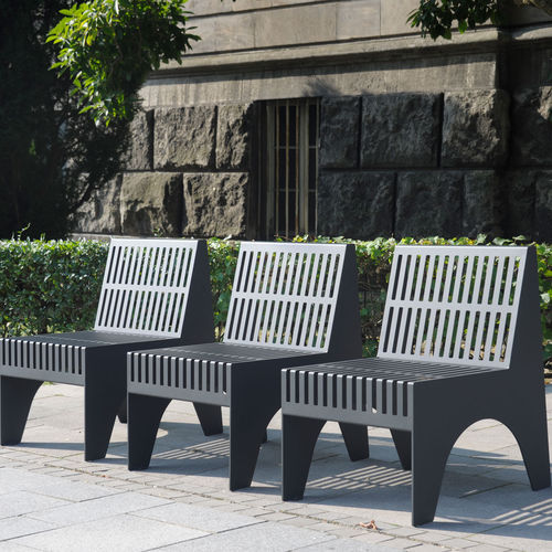 Contemporary chair - CHALIDOR 500 - BENKERT BÄNKE - outdoor / in lacquered stainless steel / stainless steel base