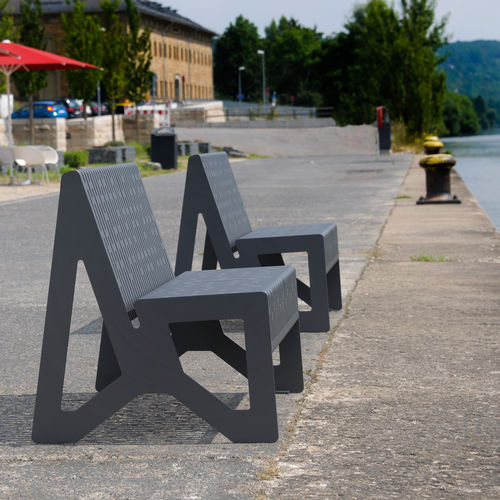 Contemporary chair - CHALIDOR 100 - BENKERT BÄNKE - outdoor / in lacquered stainless steel / stainless steel base