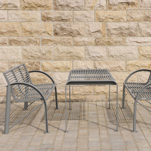 Contemporary table - SIARDO 120R - BENKERT BÄNKE - powder-coated steel / lacquered stainless steel base / rectangular