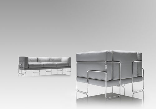 Contemporary sofa - PEN CLUB - steiner - fabric / leather / gray